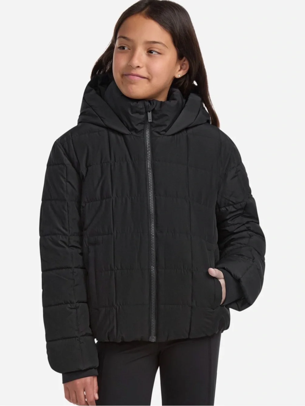 Abercrombie Kids Black Hooded Midweight Puffer Jacket Size 11/12 Like New
